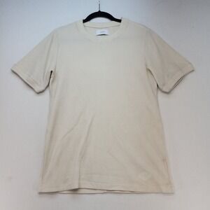 Ovadia T-Shirt Mens Medium Cream Waffle Knit Thermal Short Sleeve Logo Tee